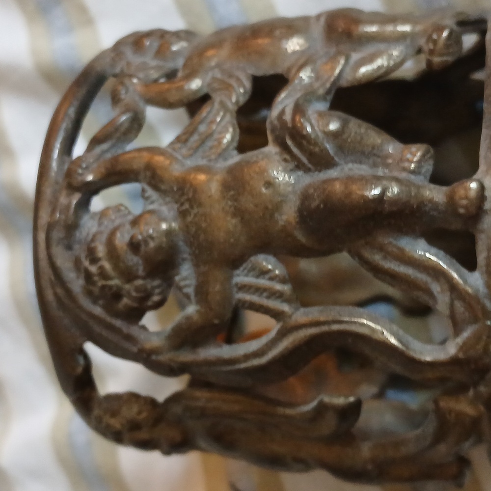 Vintage Brass Candle Holder Estate Sale Treasure Cherub Cast Iron Holder